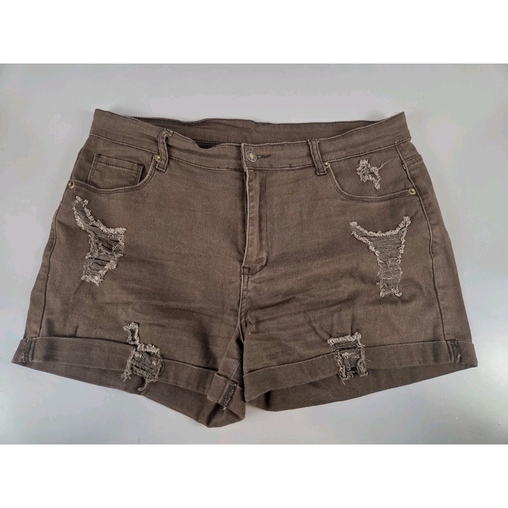Distressed Brown Denim Jean Shorts XL Raw Edge Cuffed Y2K Streetwear